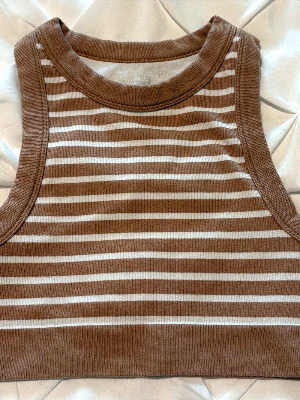 Offline by Aerie Let’s Stretch Ringer Tank Top Size Small Brown & White